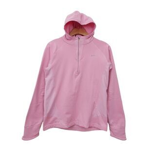 Nike Dri-Fit Hoodie Womens Medium Pink Half Zip Fleece Inside Cozy Running Gym
